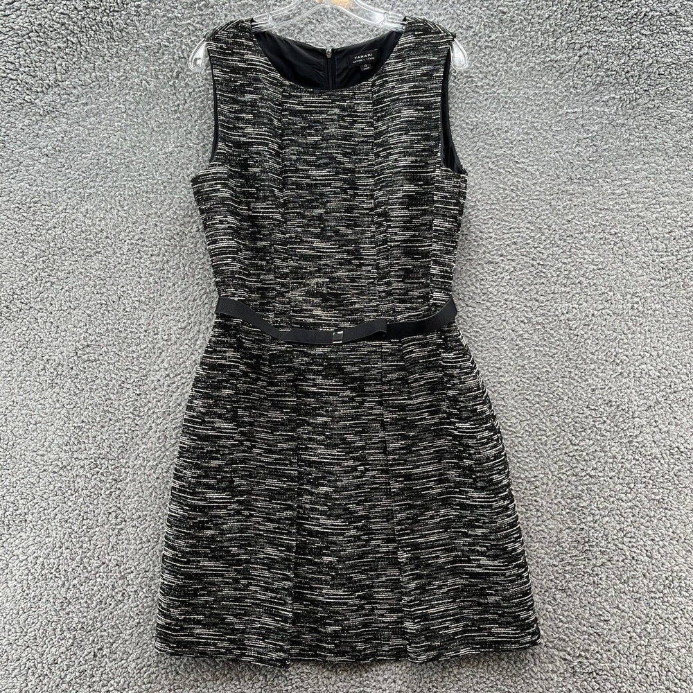 Tahari Black and Gray Textured Dress